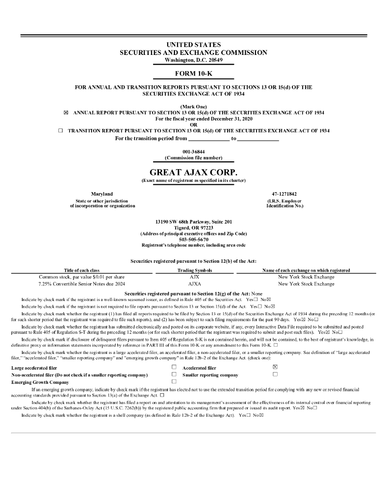 Great Ajax Corp（AJX）2020财年年度报告（英文版）