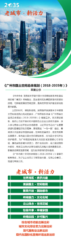 广州市国土空间总体规划（2018-2035年）草案公示