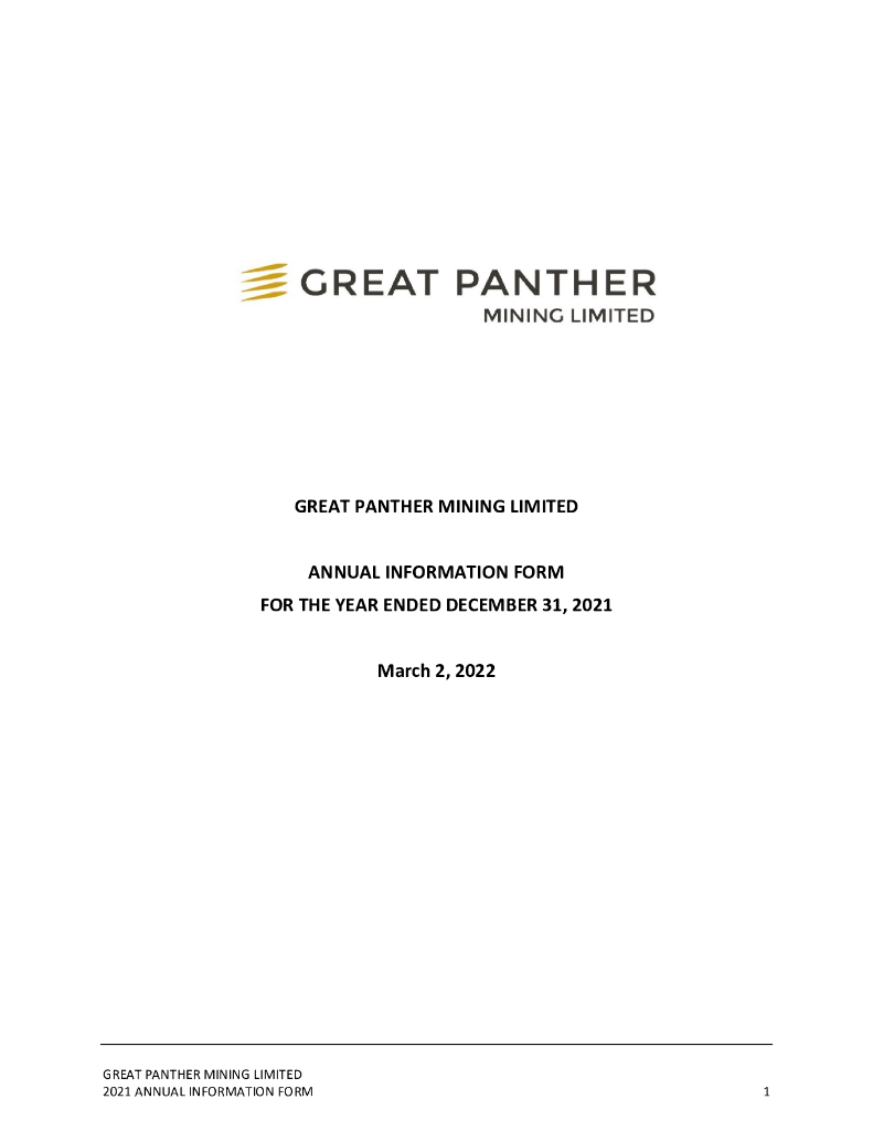 Great Panther Mining Limited（GPR）2021财年年度报告（英文版）