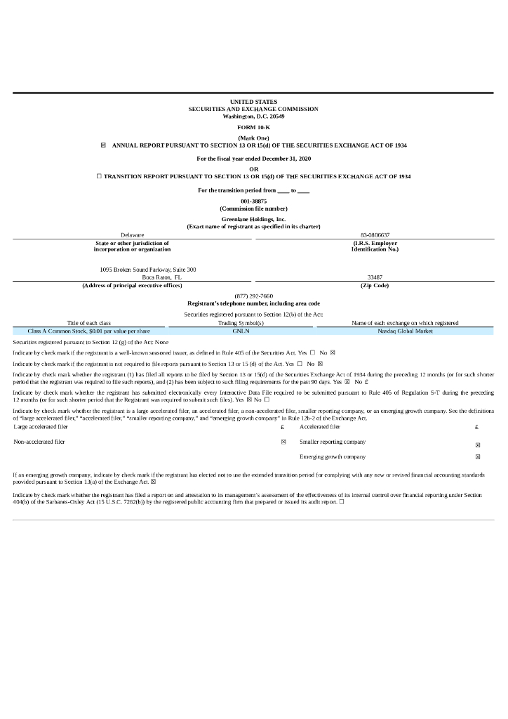 Greenlane Holdings,Inc.（GNLN）2020财年年度报告（英文版）