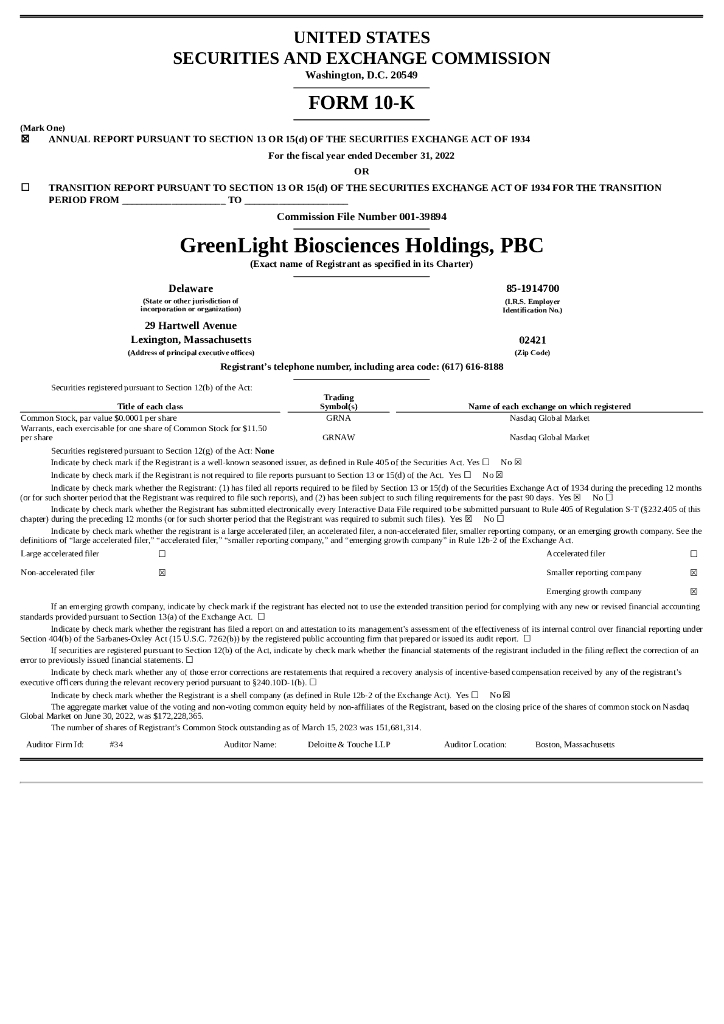 GreenLight Biosciences（GRNA）2022财年年度报告（英文版）