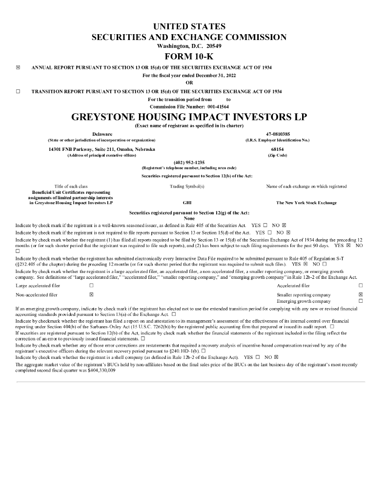 Greystone Housing Impact Investors LP（GHI）2022财年年度报告（英文版）
