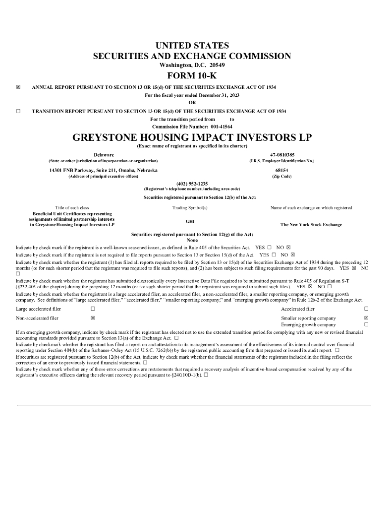 Greystone Housing Impact Investors LP（GHI）2023财年年度报告（英文版）