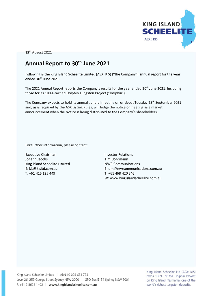 Group 6 Metals Limited（G6M）2021财年年度报告（英文版）