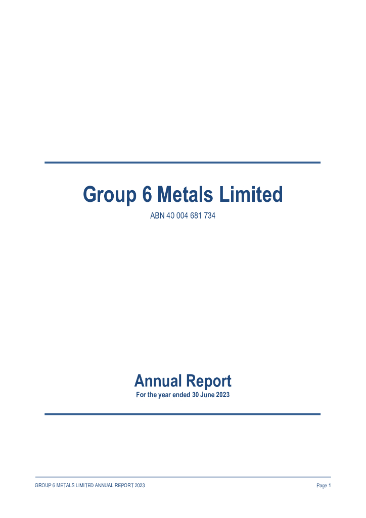 Group 6 Metals Limited（G6M）2023财年年度报告（英文版）