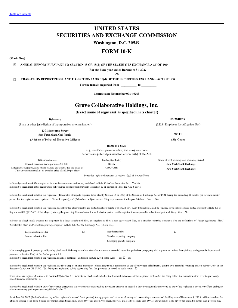 Grove Collaborative Holdings,Inc.（GROV）2022财年年度报告（英文版）