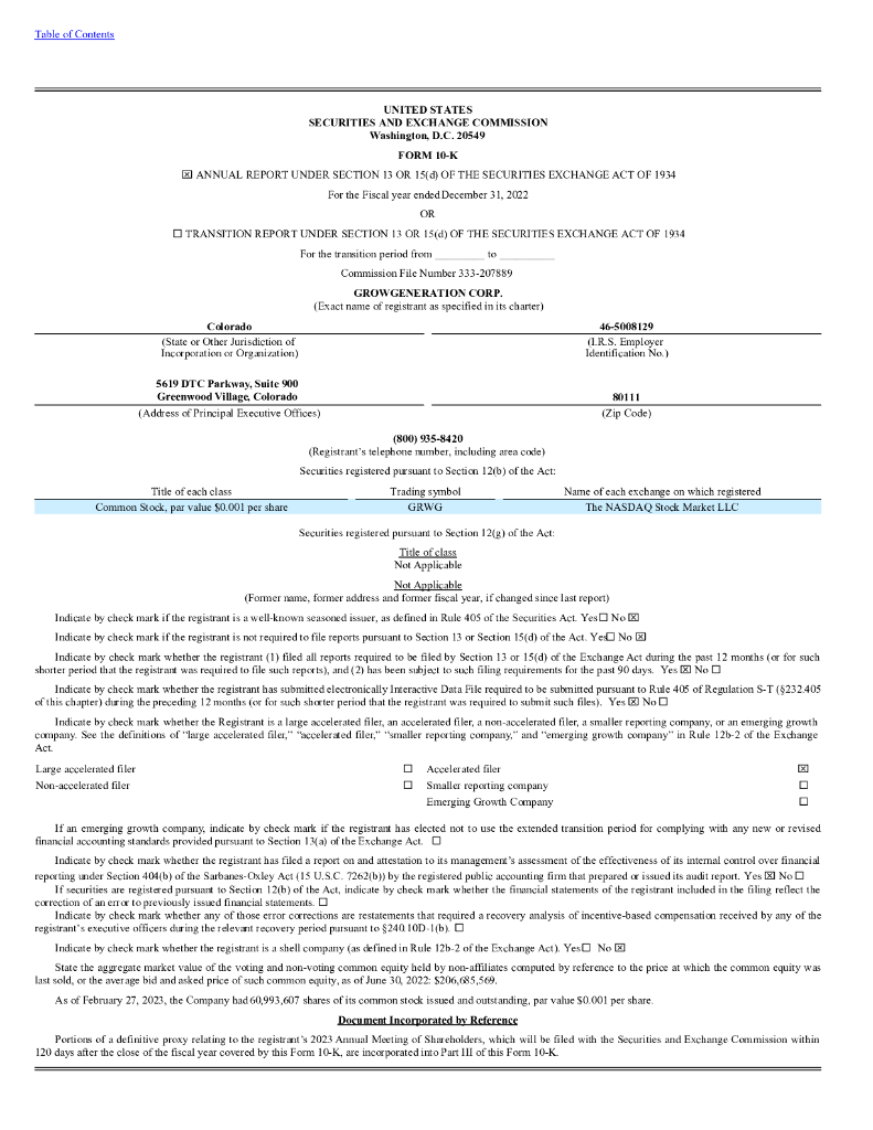 GrowGeneration Corp.（GRWG）2022财年年度报告（英文版）