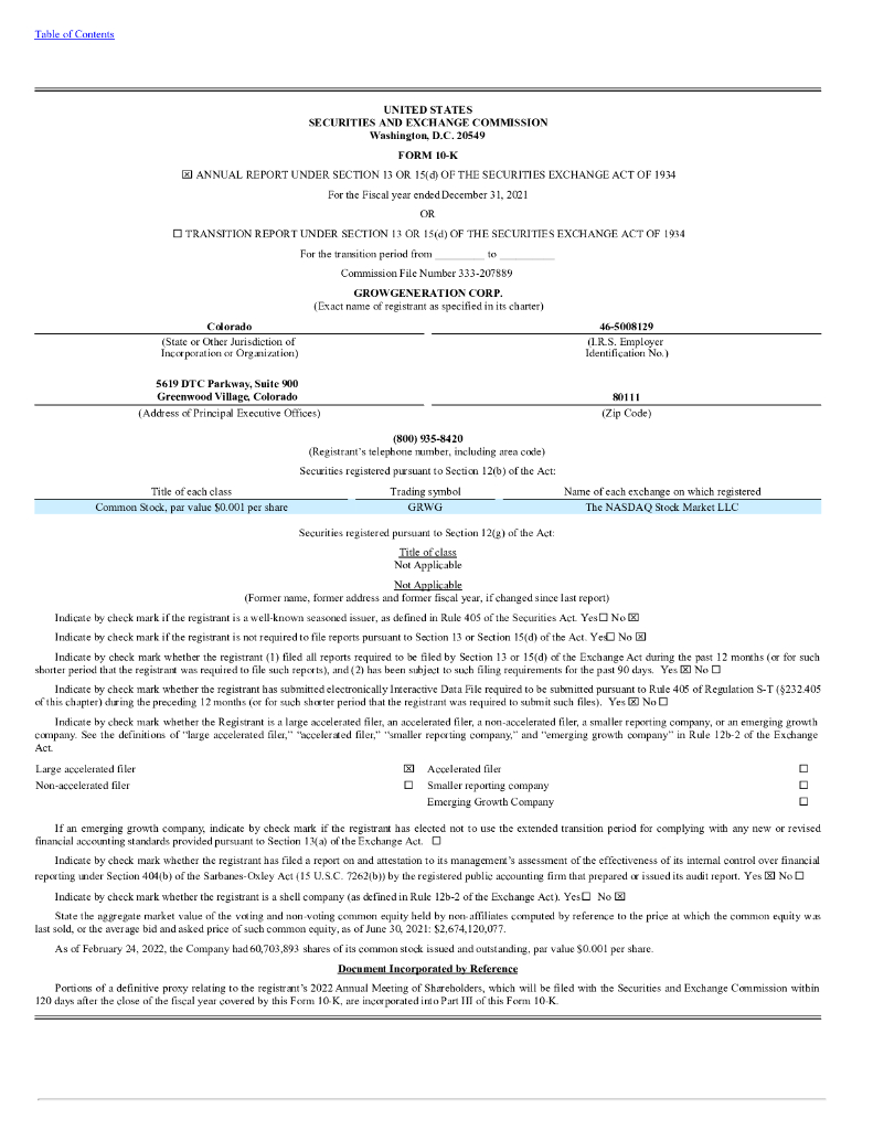 GrowGeneration Corp.（GRWG）2021财年年度报告（英文版）