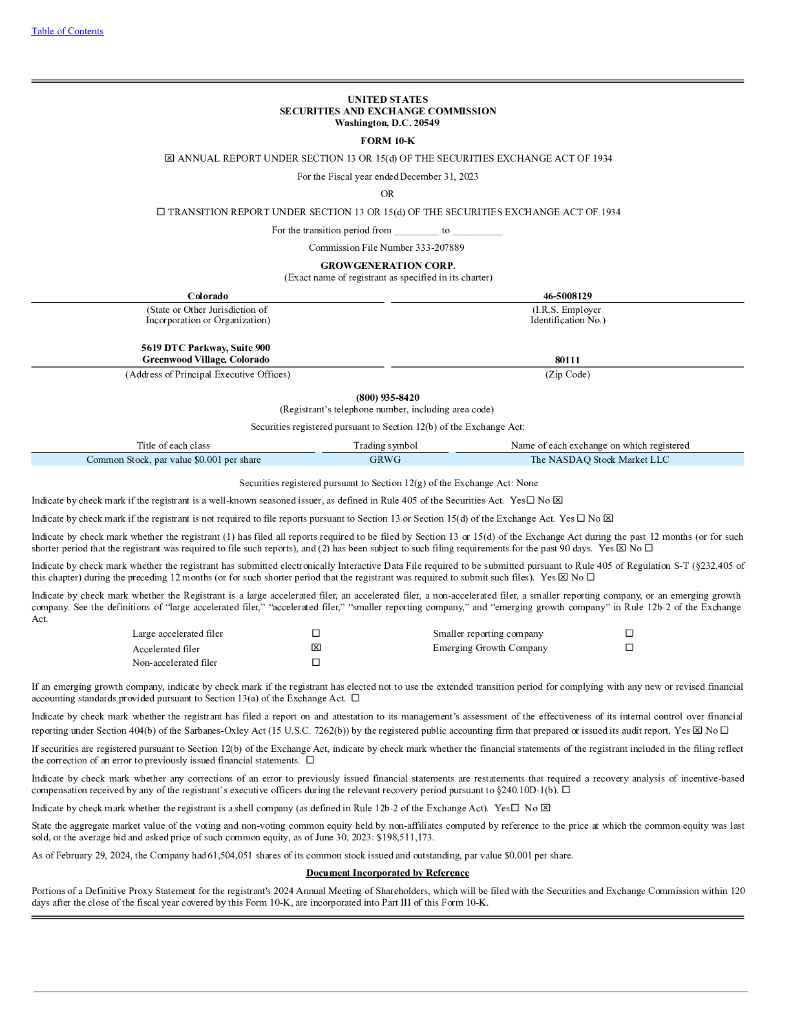 GrowGeneration Corp.（GRWG）2023财年年度报告（英文版）