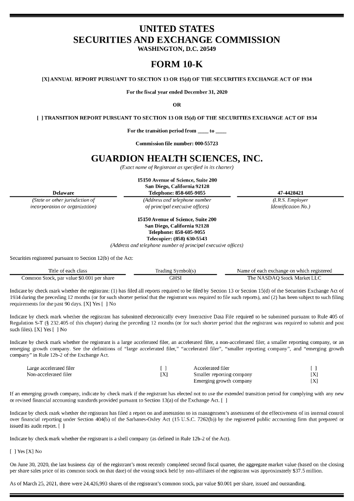 Guardion Health Sciences,Inc.（GHSI）2020财年年度报告（英文版）