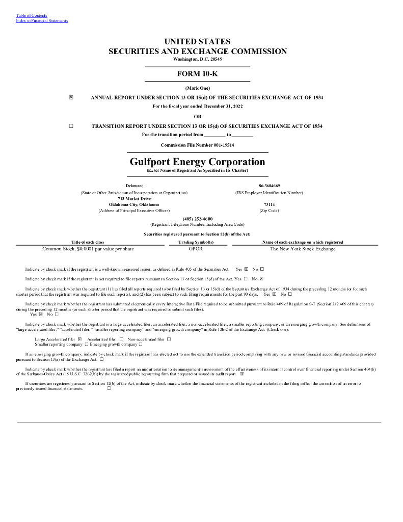 Gulfport Energy Corporation（GPOR）2022财年年度报告（英文版）