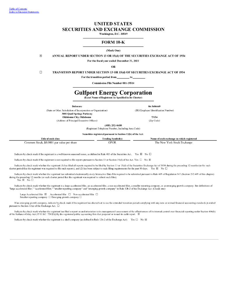 Gulfport Energy Corporation（GPOR）2021财年年度报告（英文版）