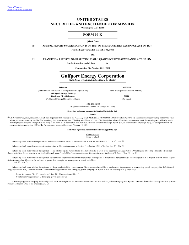Gulfport Energy Corporation（GPOR）2020财年年度报告（英文版）