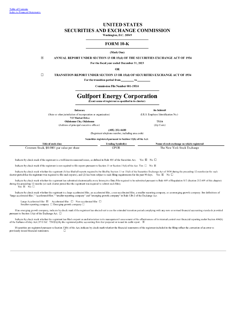 Gulfport Energy Corporation（GPOR）2023财年年度报告（英文版）