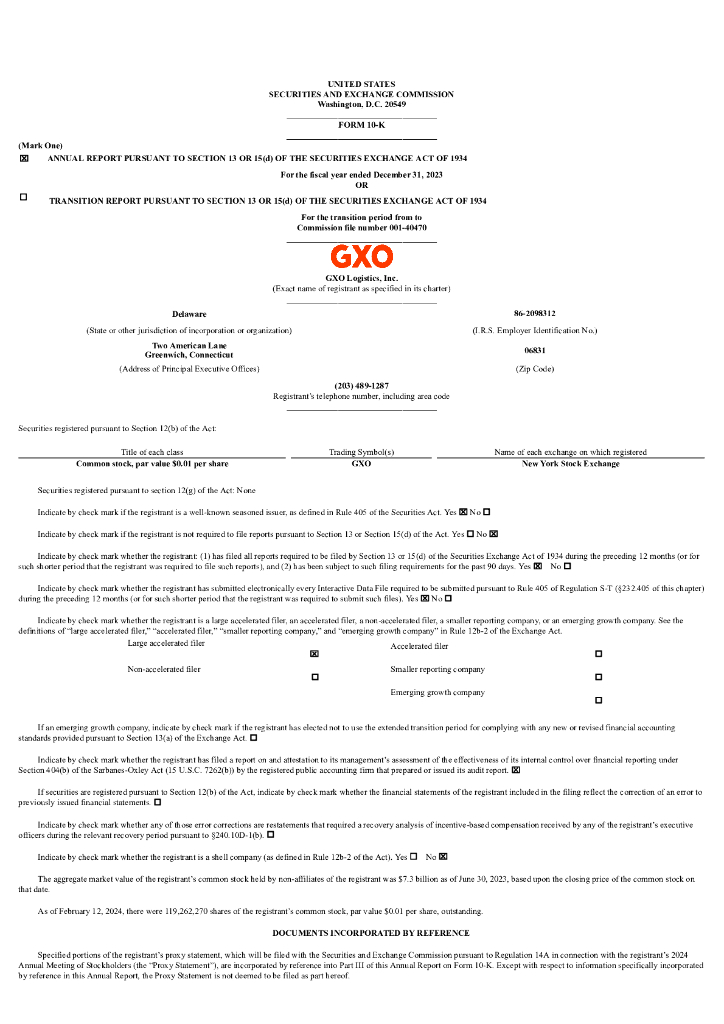 GXO Logistics,Inc.（GXO）2023财年年度报告（英文版）