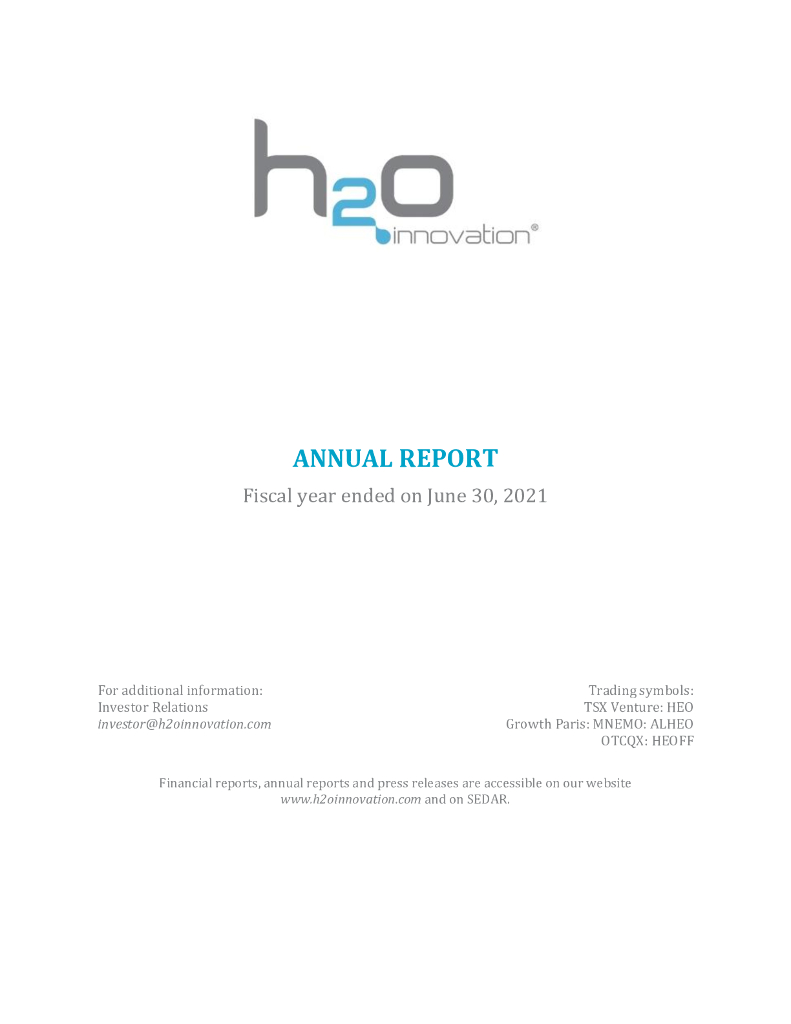 H2O Innovation Inc.2021财年年度报告（英文版）
