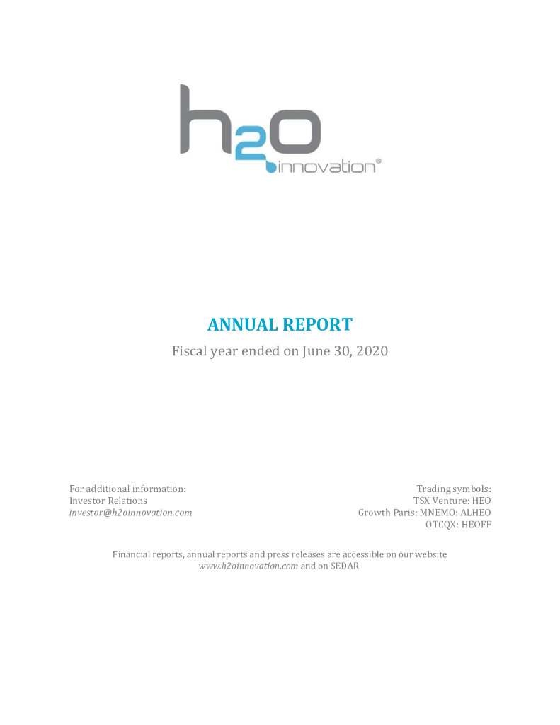H2O Innovation Inc.2020财年年度报告（英文版）