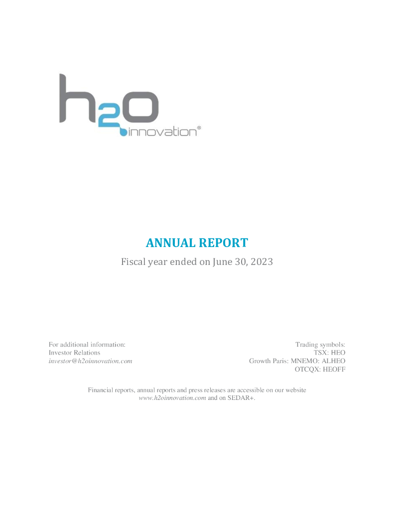 H2O Innovation Inc.2023财年年度报告（英文版）