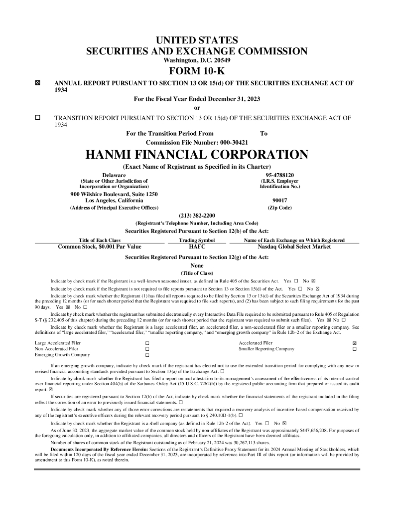 Hanmi Financial Corporation（HAFC）2023财年年度报告（英文版）