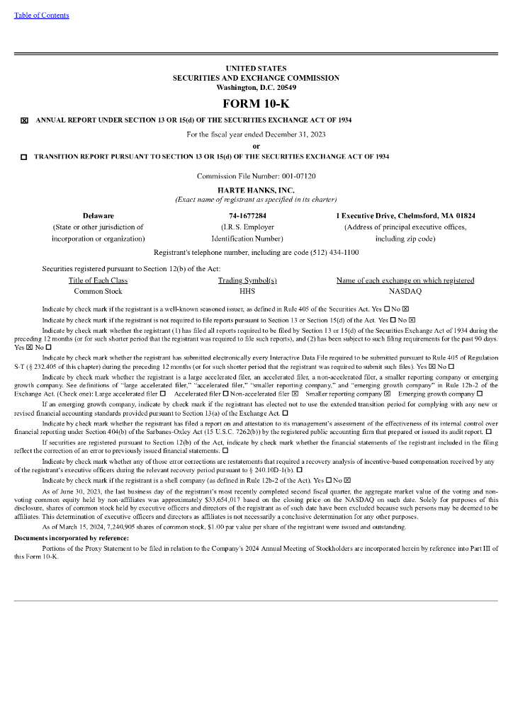 Harte-Hanks Inc.（HHS）2023财年年度报告（英文版）