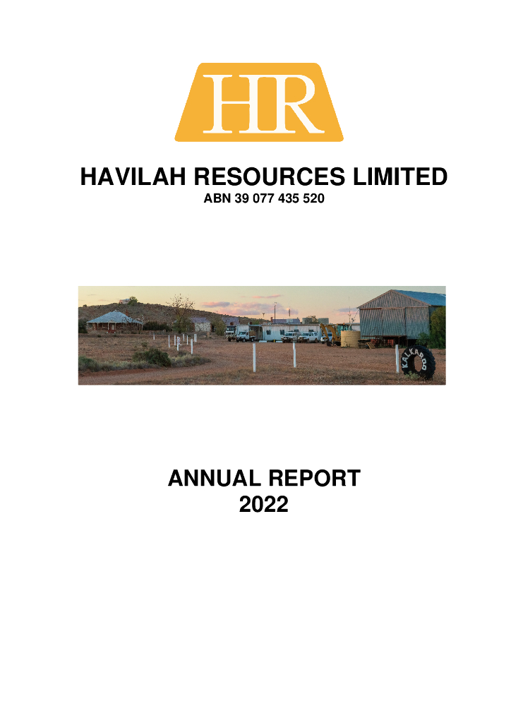 Havilah Resources Limited（HAV）2022财年年度报告（英文版）