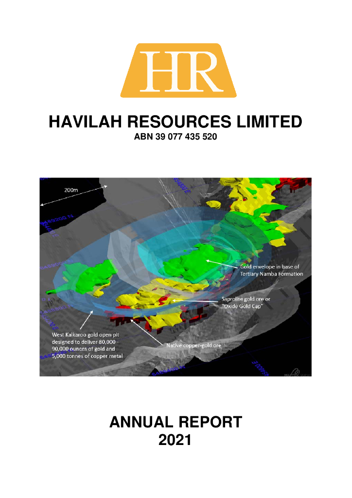 Havilah Resources Limited（HAV）2021财年年度报告（英文版）