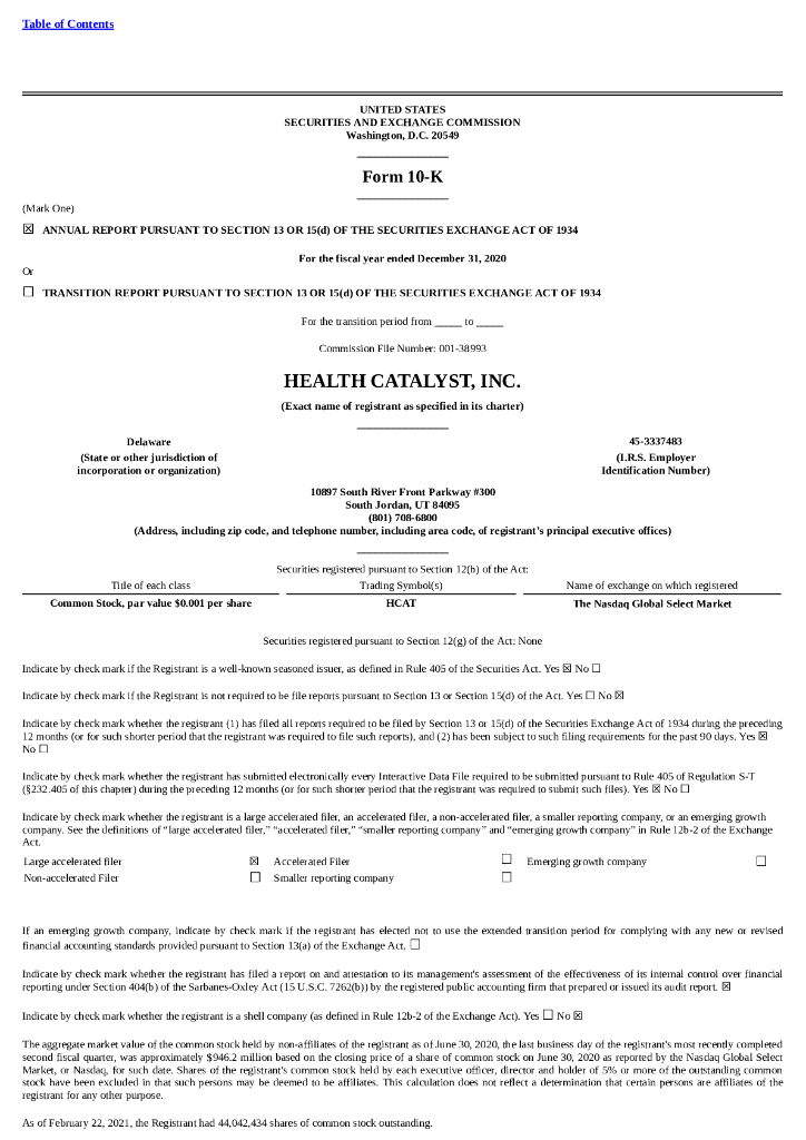 Health Catalyst,Inc（HCAT）2020财年年度报告（英文版）