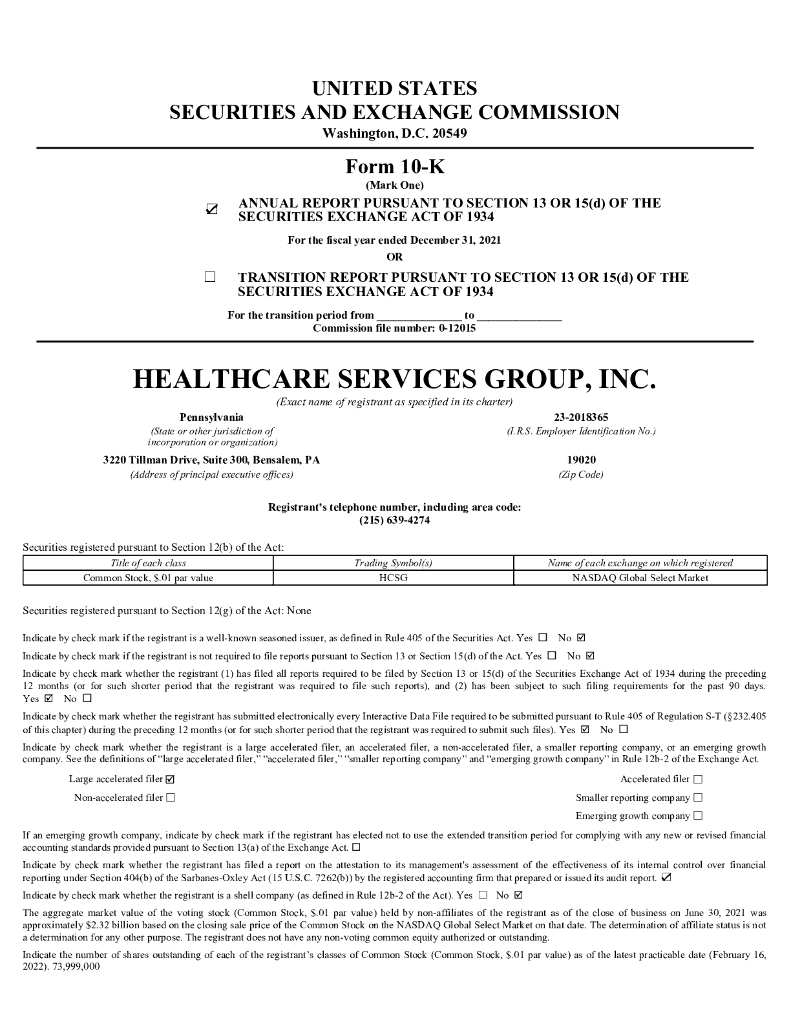 Healthcare Services Group Inc.（HCSG）2021财年年度报告（英文版）