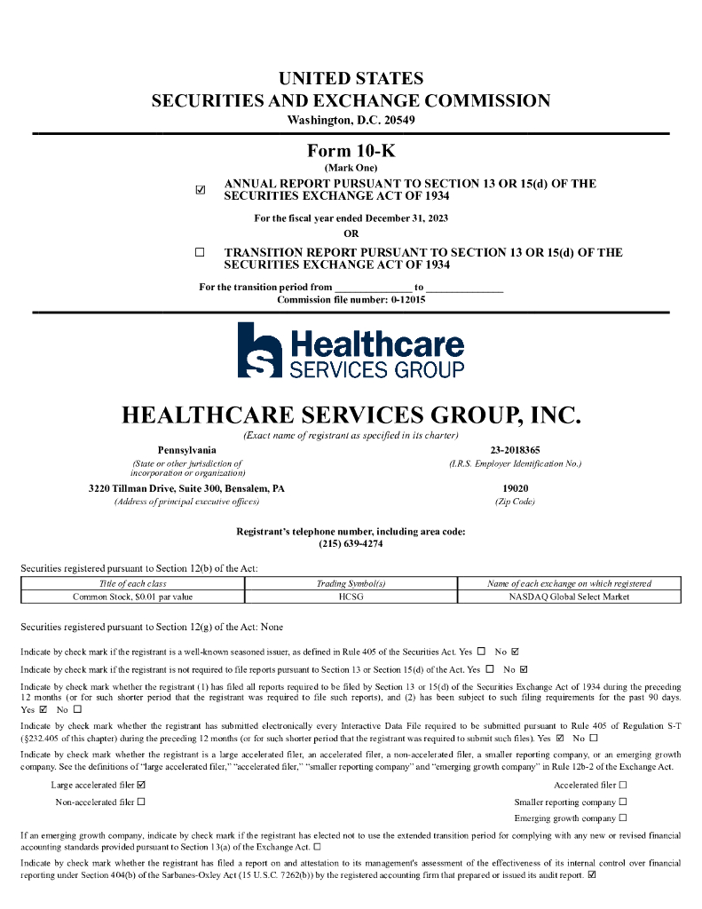 Healthcare Services Group Inc.（HCSG）2023财年年度报告（英文版）