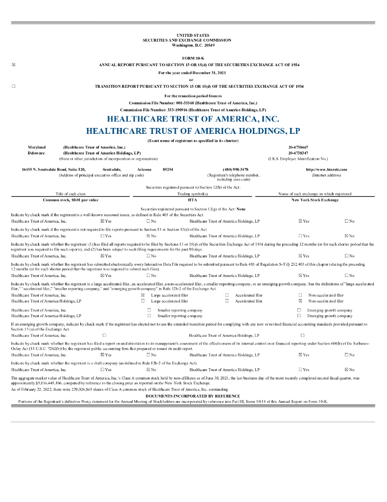 Healthcare Trust of America inc（HTA）2021财年年度报告（英文版）