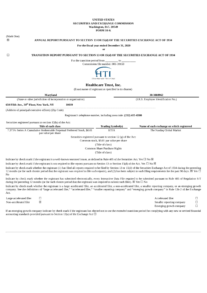 Healthcare Trust,Inc.（HTIA）2020财年年度报告（英文版）