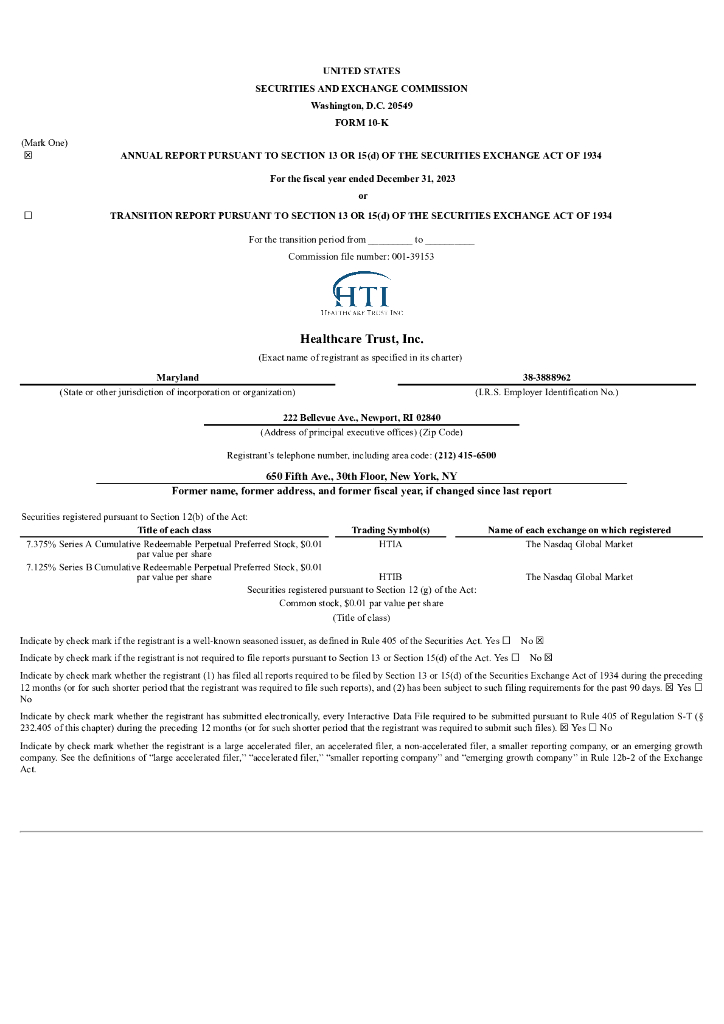 Healthcare Trust,Inc.（HTIA）2023财年年度报告（英文版）
