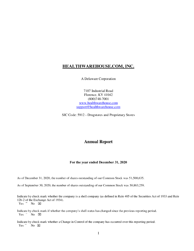 Healthwarehouse.com Inc.（HEWA）2020财年年度报告（英文版）