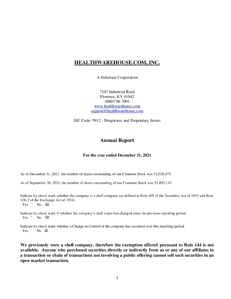 Healthwarehouse.com Inc.（HEWA）2021财年年度报告（英文版）