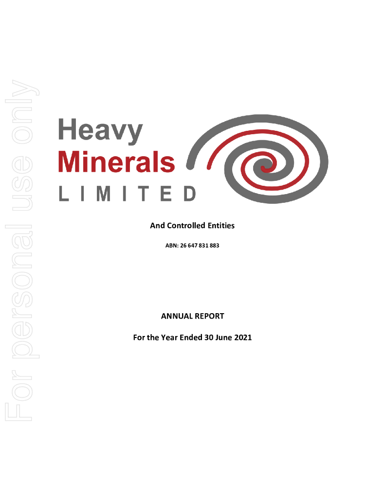 Heavy Minerals Limited（HVY）2021财年年度报告（英文版）