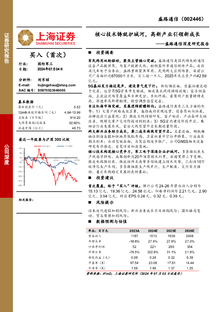 上海证券：盛路通信深度研究报告：核心技术铸就护城河，高新产业引领新成长