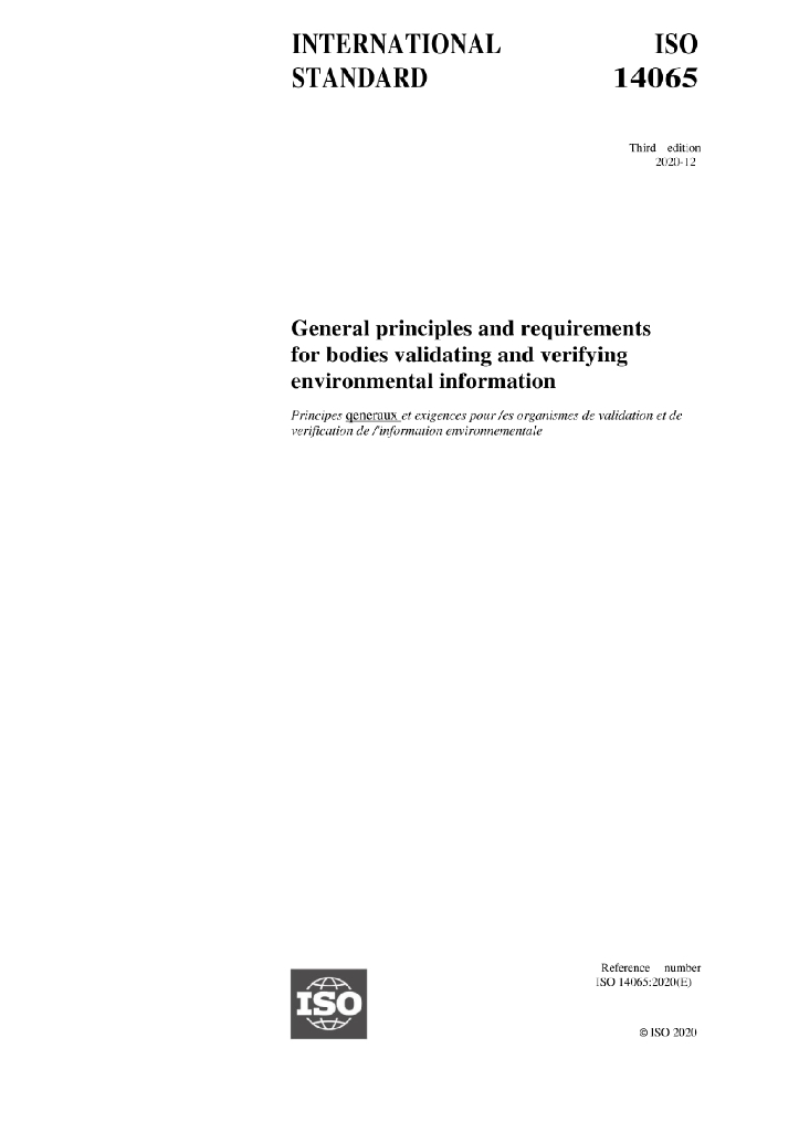 ISO 14065-2020（EN）验证和核实环境信息的机构的一般原则和要求（英文版）