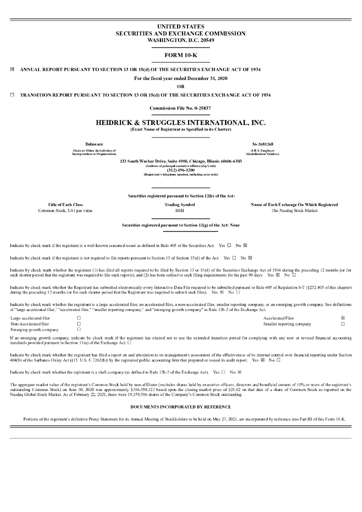 Heidrick&Struggles International Inc.（HSII）2020财年年度报告（英文版）