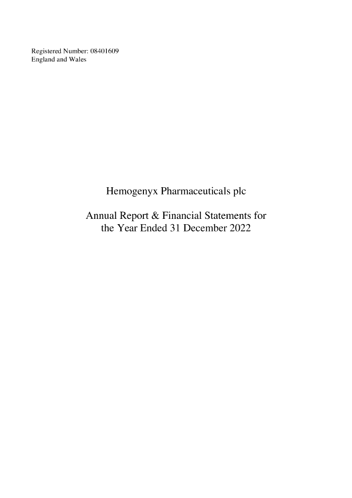 Hemogenyx Pharmaceuticals Plc（HEMO）2022财年年度报告（英文版）