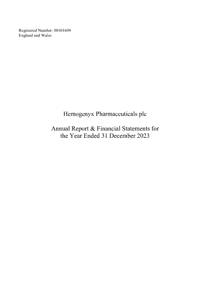 Hemogenyx Pharmaceuticals Plc（HEMO）2023财年年度报告（英文版）