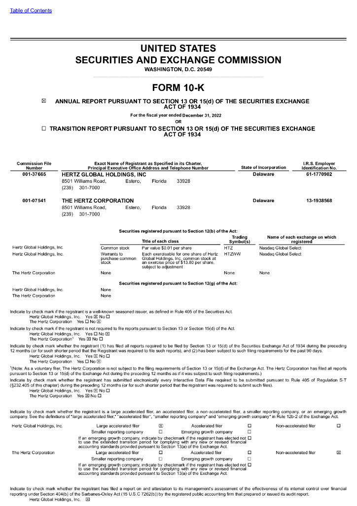 Hertz Global Holdings（HTZ）2022财年年度报告（英文版）