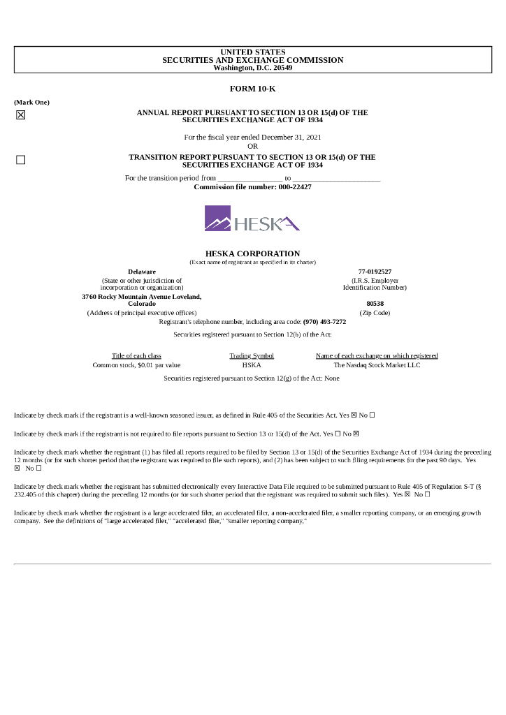 Heska Corp.（HSKA）2021财年年度报告（英文版）