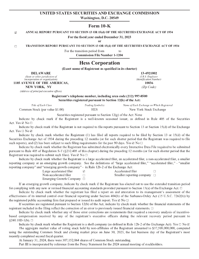 Hess Corporation（HES）2023财年年度报告（英文版）