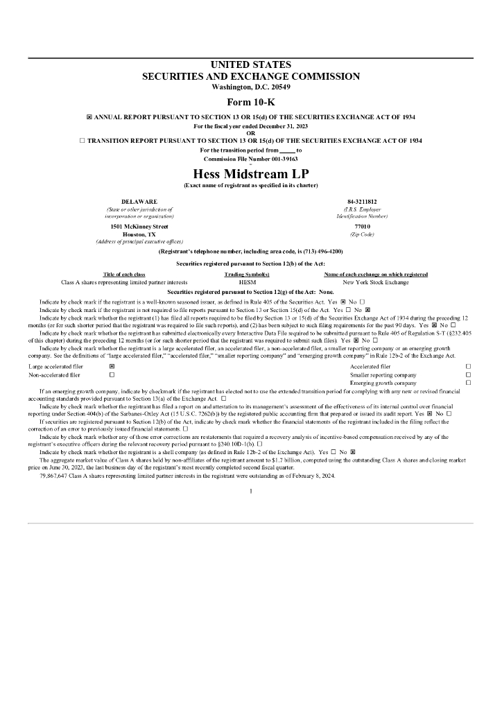 Hess Midstream LP（HESM）2023财年年度报告（英文版）