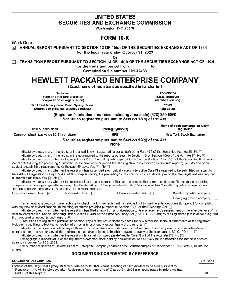 Hewlett Packard Enterprise Company（HPE）2023财年年度报告（英文版）