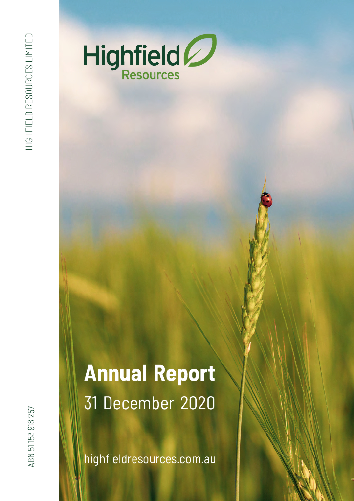 Highfield Resources Ltd（HFR）2020财年年度报告（英文版）