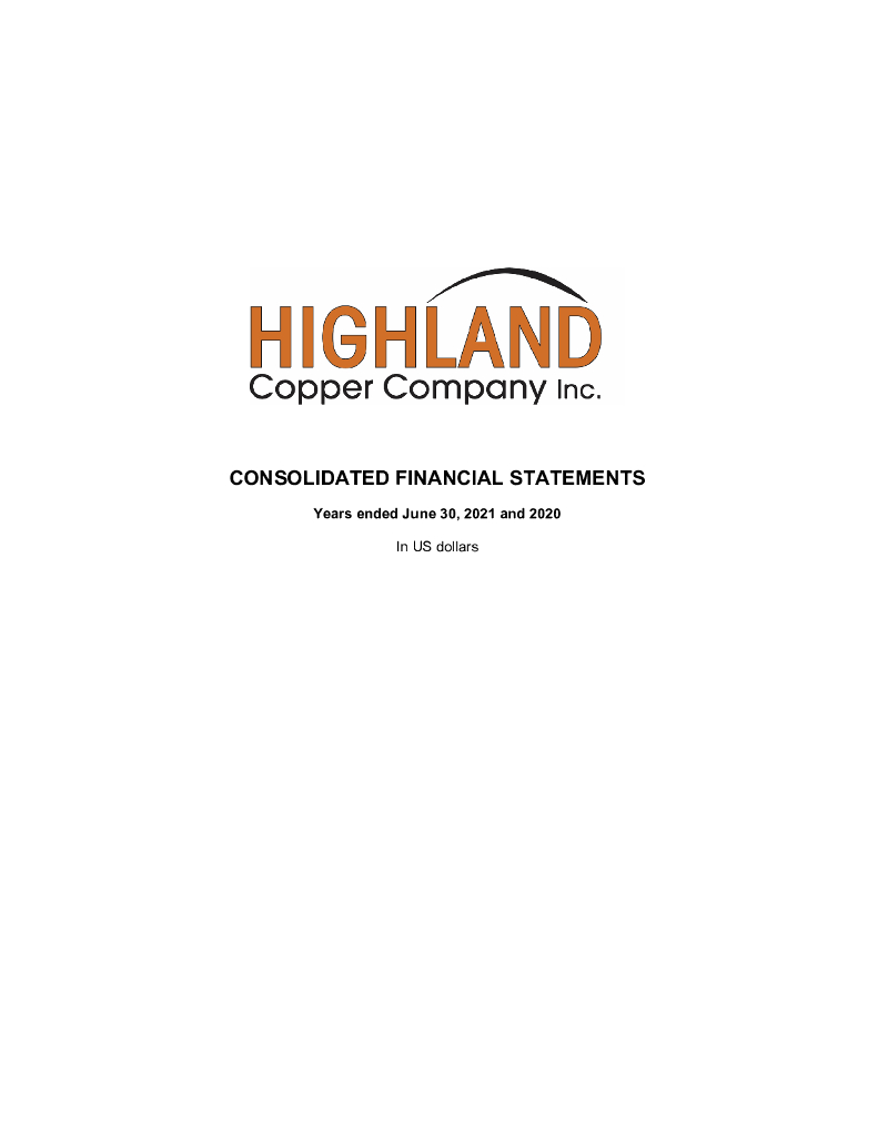 Highland Copper Company Inc.（HI）2021财年年度报告（英文版）