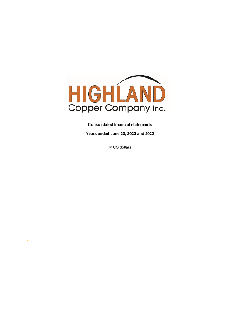 Highland Copper Company Inc.（HI）2023财年年度报告（英文版）