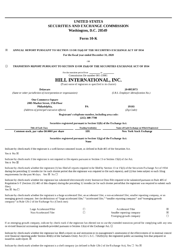 Hill International,Inc.（HIL）2020财年年度报告（英文版）