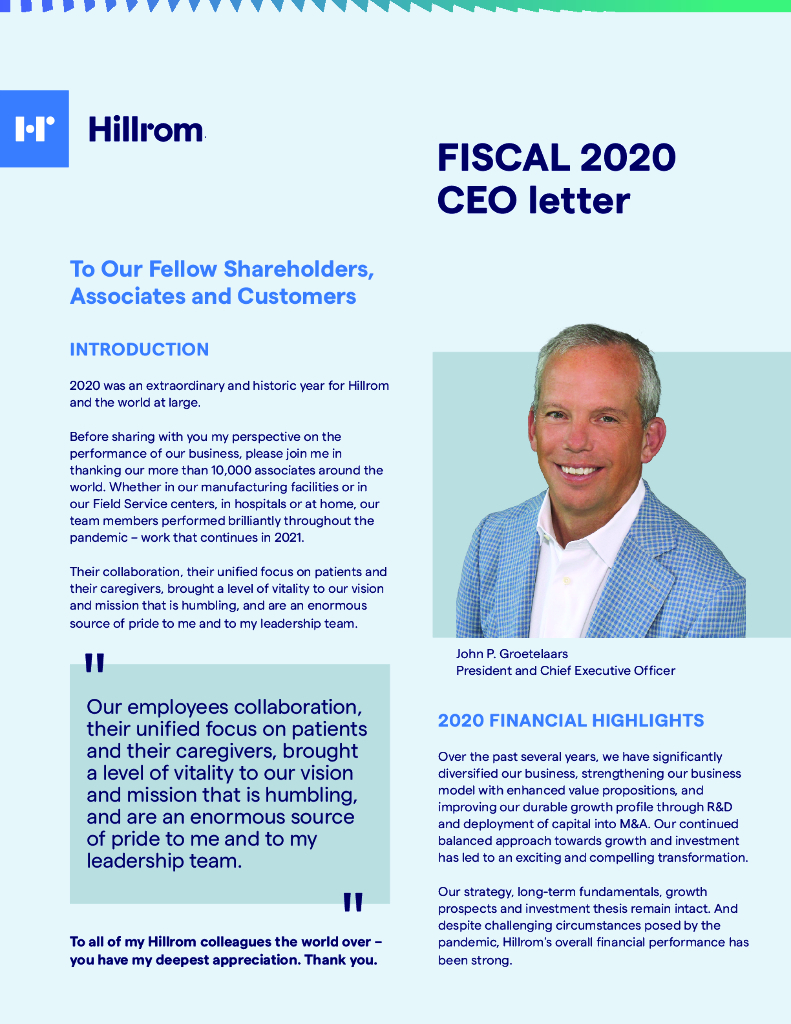 Hill-Rom Holdings,Inc.（HRC）2020财年年度报告（英文版）